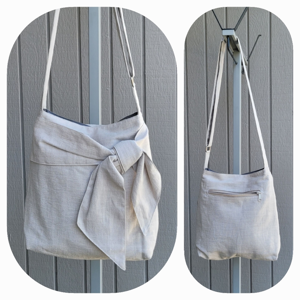 TippyThai | Cotton Twill Crossbody / Shoulder Bag NWOT natural color w/Bow - Picture 1 of 16